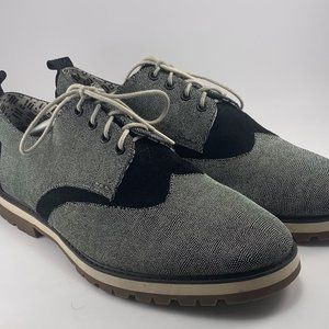 TOMS Brogue V Oxford Wingtip Dress Shoes Leather Black/White Caviar Men Size 13